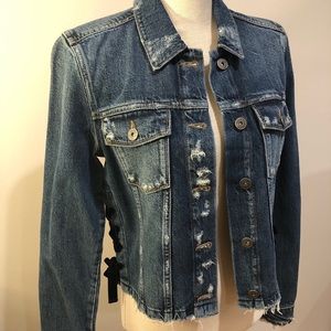Paige cropped denim jacket with velvet ties